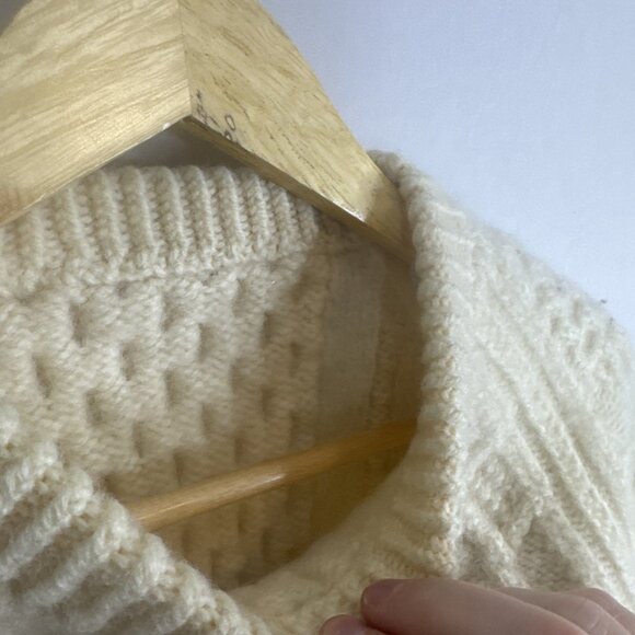 Vintage Aran Fisherman Sweater Cream Wool Cable Knit Women’s M/L Handknit - Picture 5 of 5